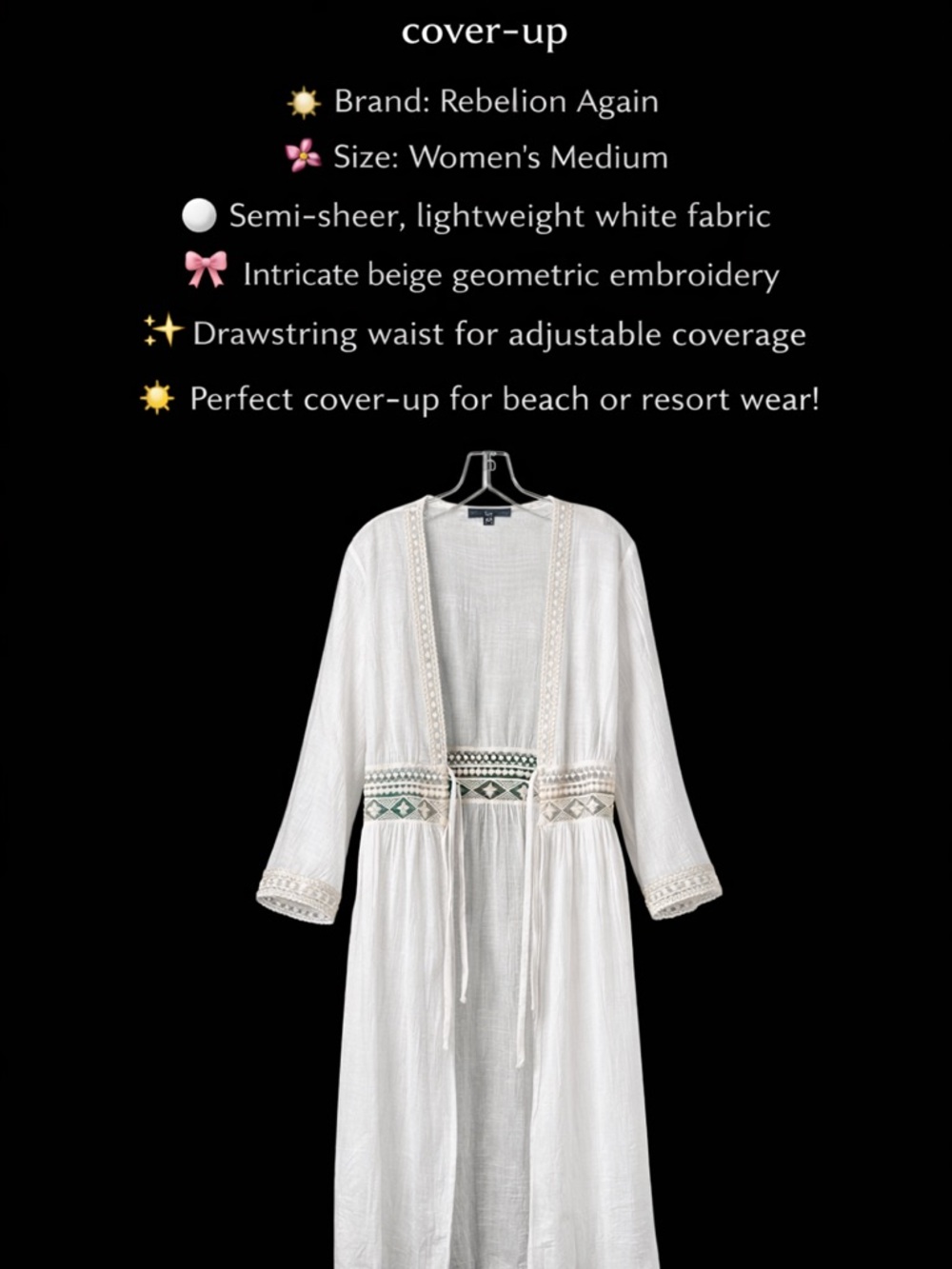 Rebelion Again White Embroidered Semi-Sheer Swim Coverup